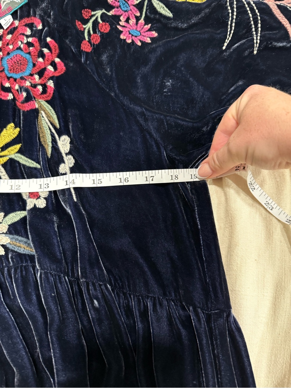 Johnny Was Navy Velvet Maxi Dress with Multicolor Floral Embroidery - Picture 4 of 4